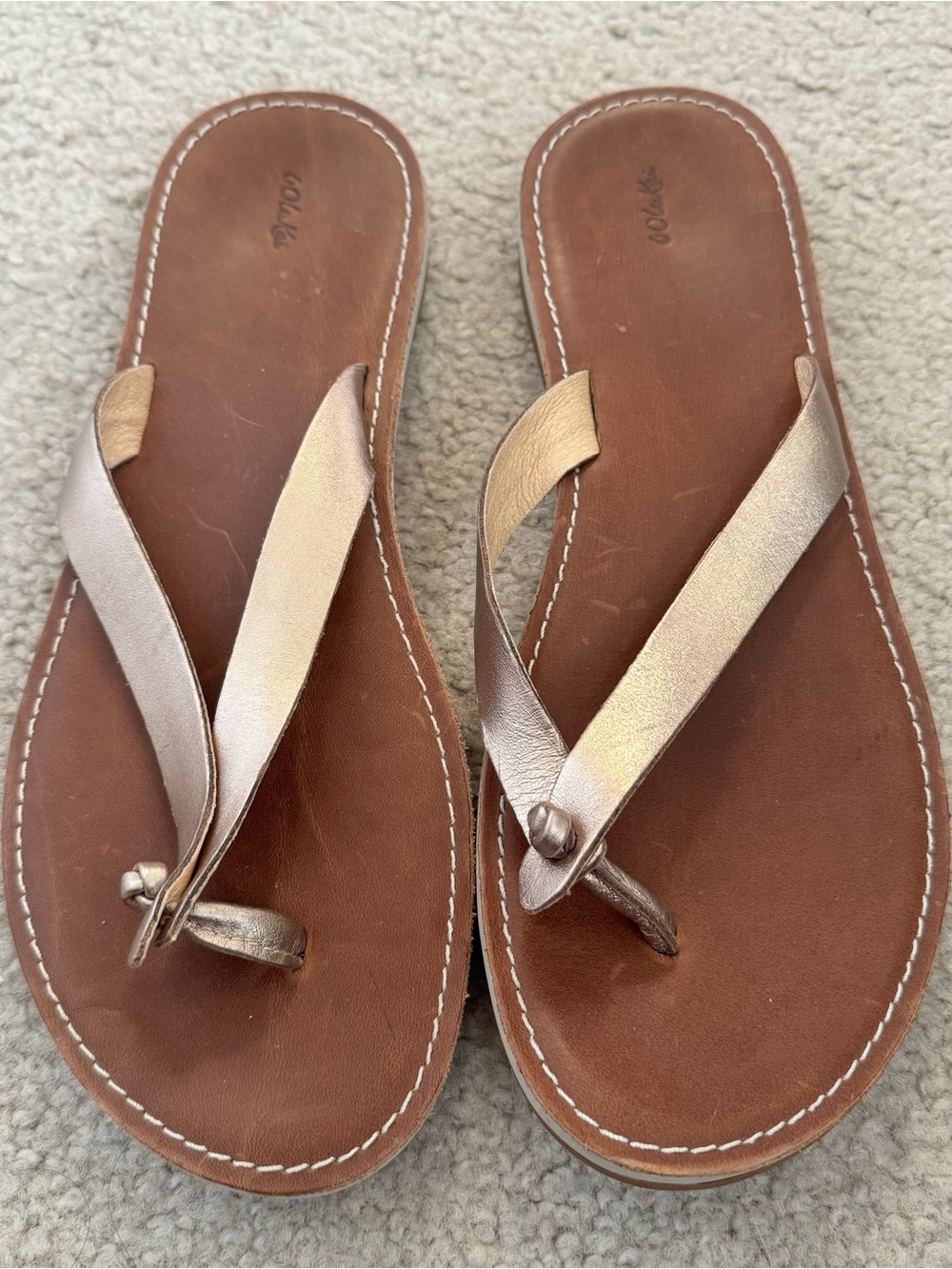 OluKai Gold Leather Nohie Sandals
